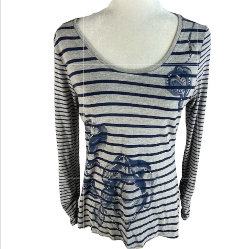 STYLE & co. petite striped long sleeve tee PM